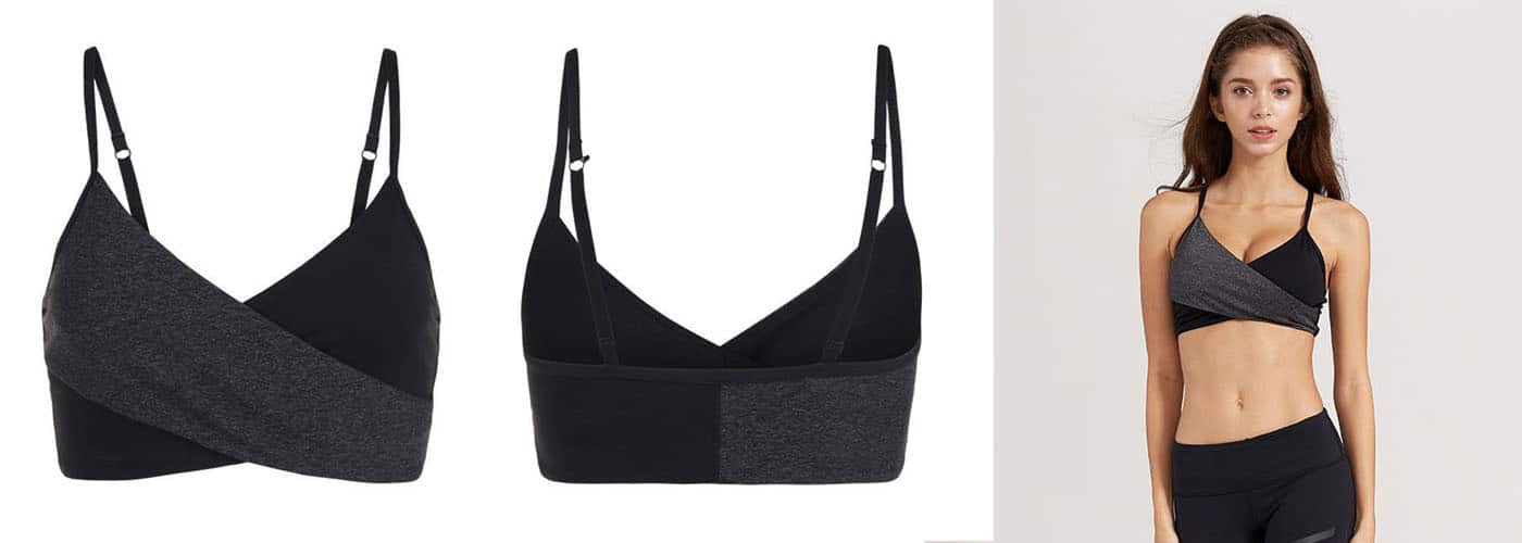 Women wearing sport bra Black Grey Wrap bra