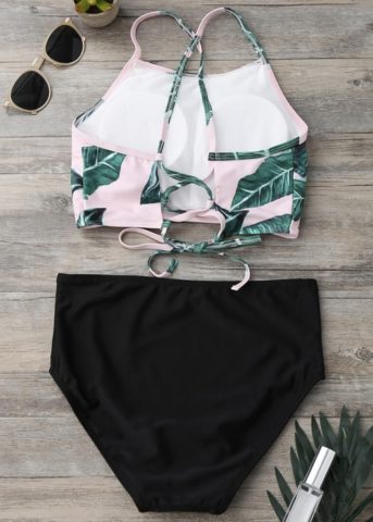 Leaf criss cross back tie 2 piece high waist flatlay back 27