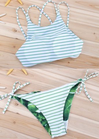 Tropic reversi pinstipe green side tie bikini 29 side