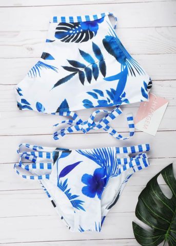 Halter neck blue tropic swimwear