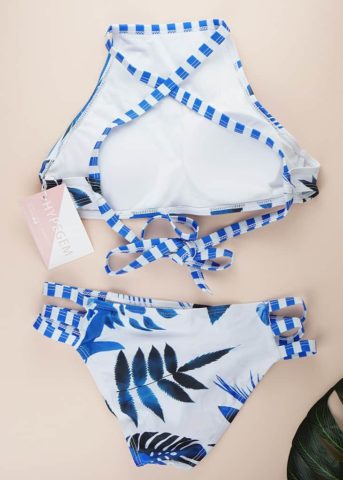 Halter neck blue tropic swimwear