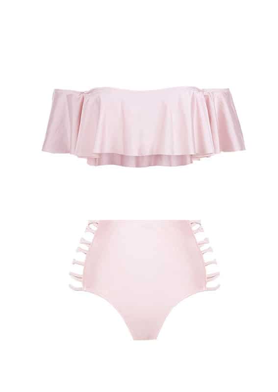 Hypegem ruffles off shoulder swimwear pink
